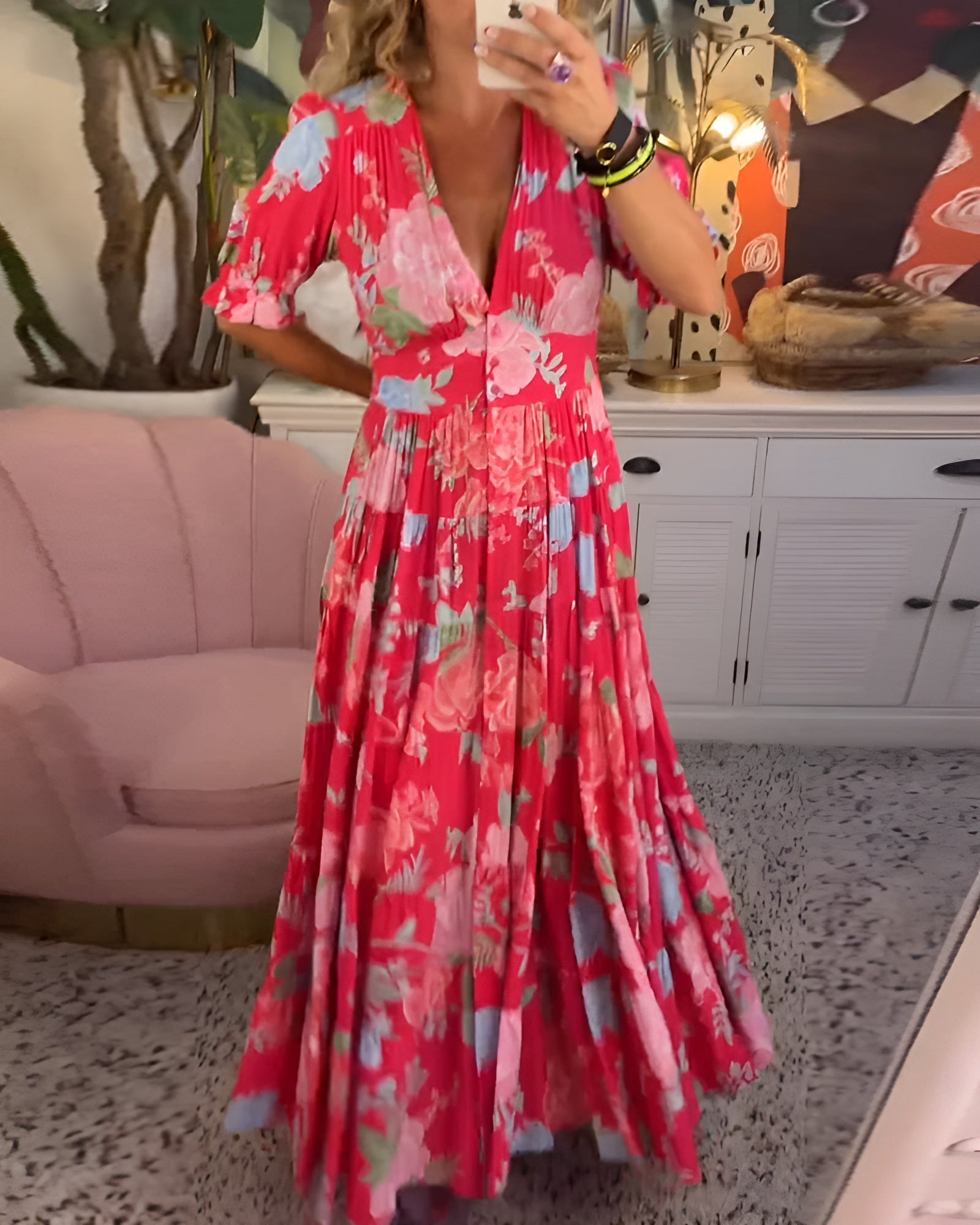 Carine | V-Neck Dress with Floral Print