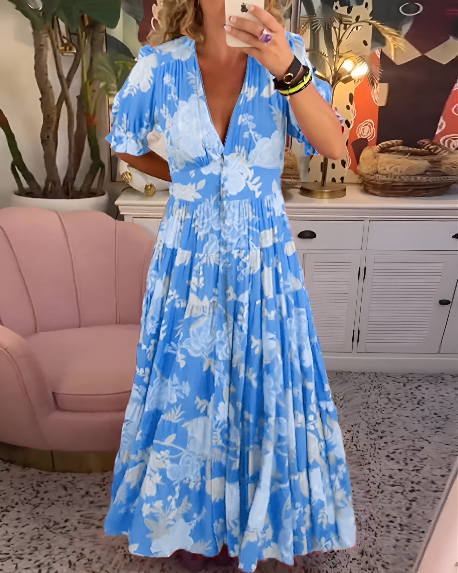 Carine | V-Neck Dress with Floral Print