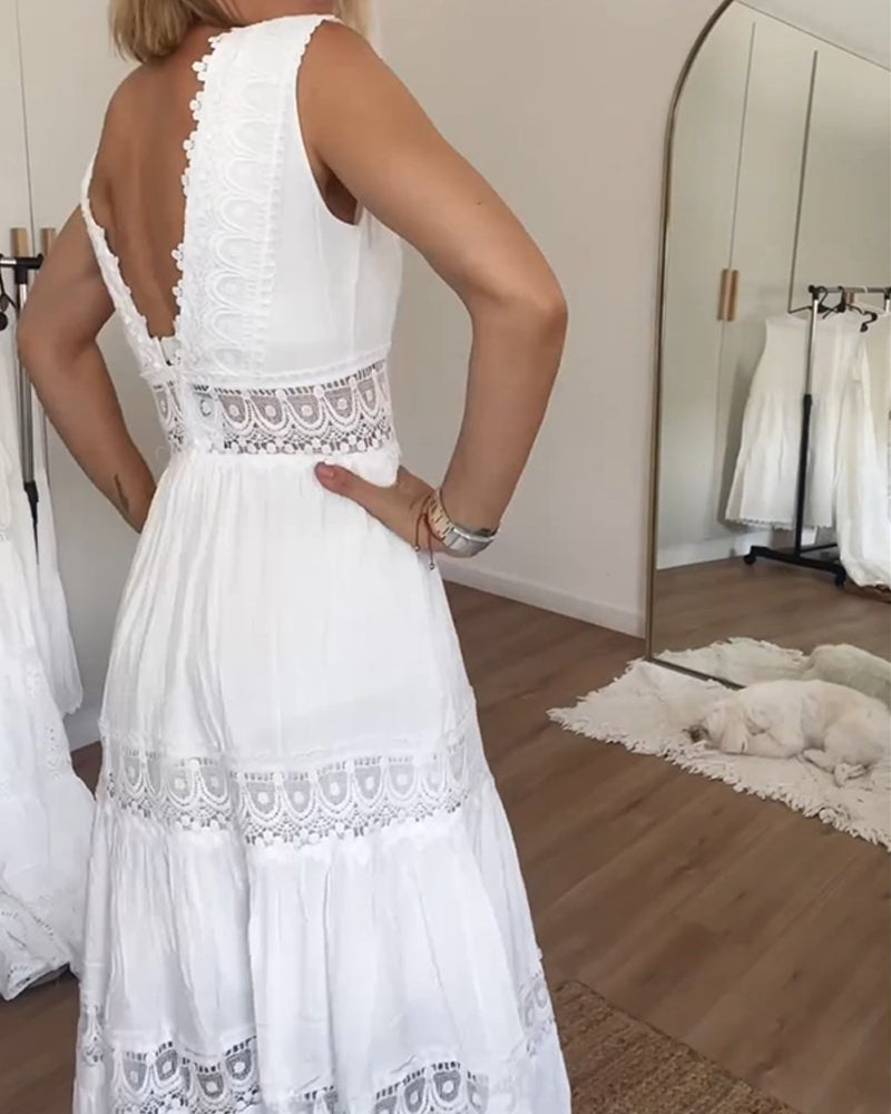 Lace Tank Dress with V-Neckline