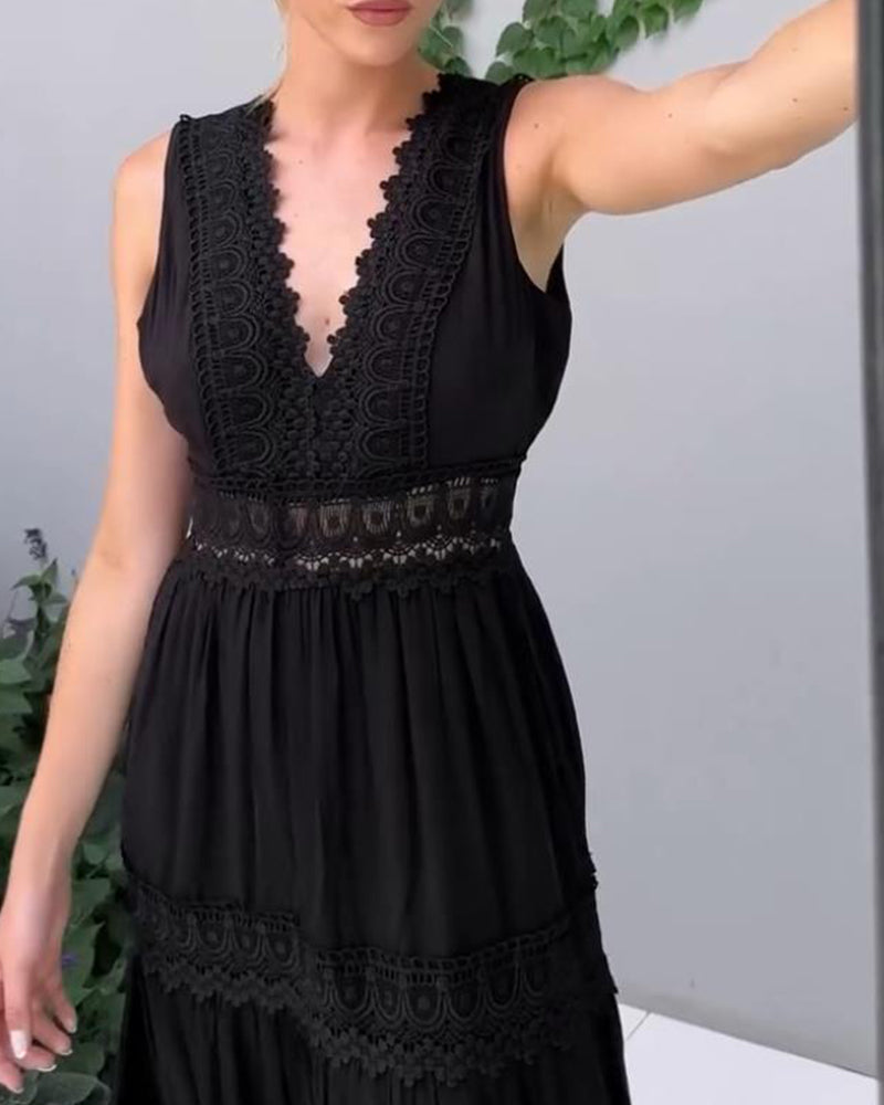 Lace Tank Dress with V-Neckline